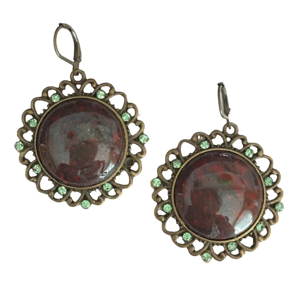 Artisan hand-crafted natural stone cabochon rhinestone statement earrings